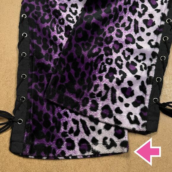 Vintage Lip Service Freaks in Fur Purple Leopard Print Pants Y2K Mall Goth Faux - Picture 14 of 16
